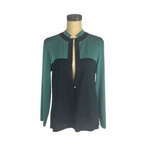Misook Color Block Women’s Black & Green Cardigan SZ M‎